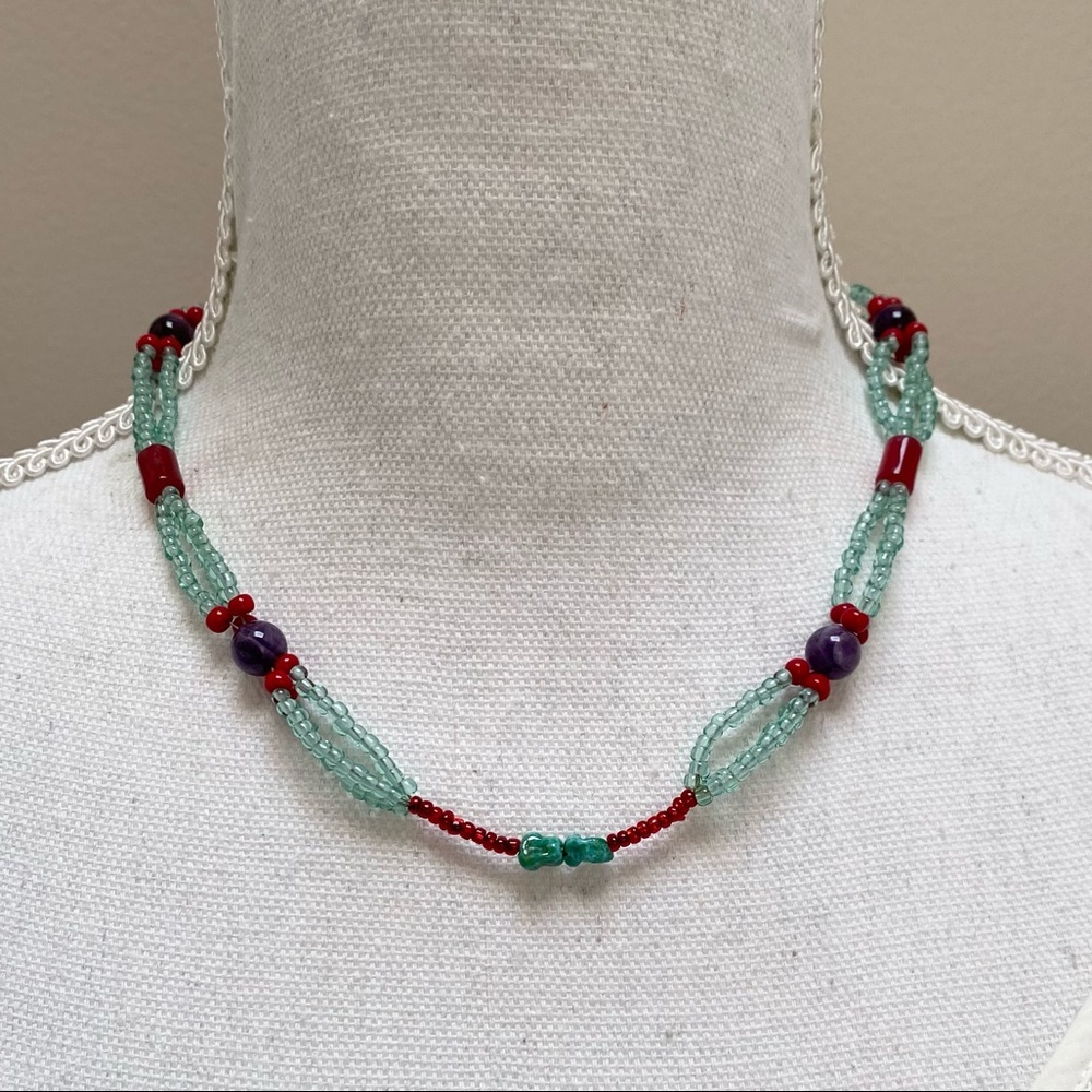 Handmade Amethyst beaded glass seed beads necklace